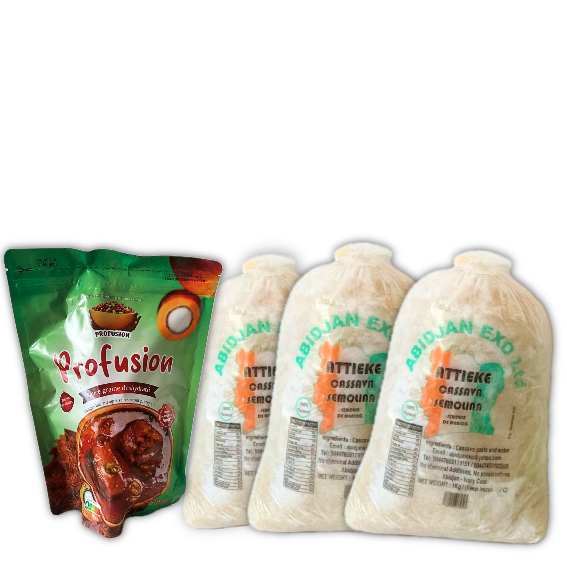  KitchenBuy our Ivorian Kitchen Bundle. 3kg frozen Attiéké and dehydrated palm nut fruit for Sauce Graine. Free next day delivery across the UK on orders above £40. Shop Nogbous.